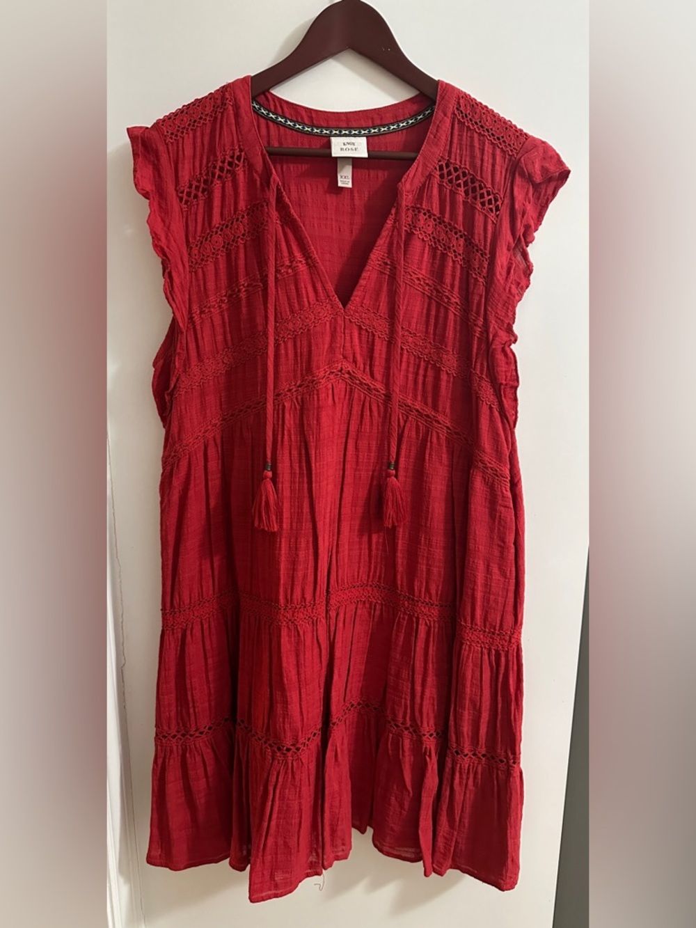 Women’s Knox Rose Red Boho Tassel V-Neck Dress